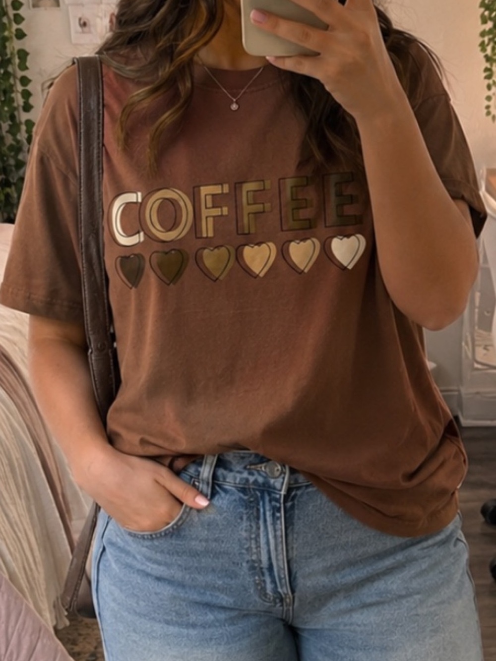 Old Navy Brown 'COFFEE' Graphic Tee with Heart Accents